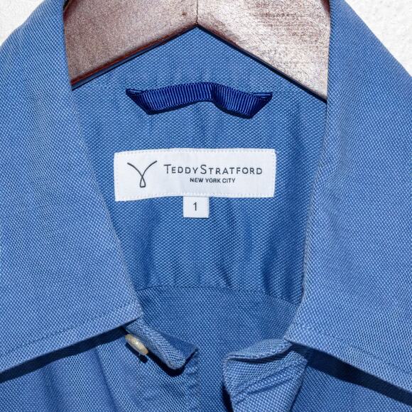 Teddy Stratford NYC Men's Zip Button up Shirt in Blue Cotton size 1 - Picture 4 of 9